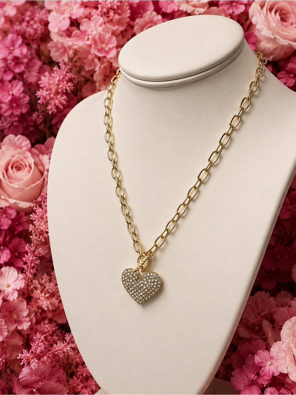 Gold Heart Pendant Chain Necklace - Women's Jewelry